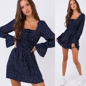 Princess Polly Vertigo Blues Navy Polka Dot Mini Dress